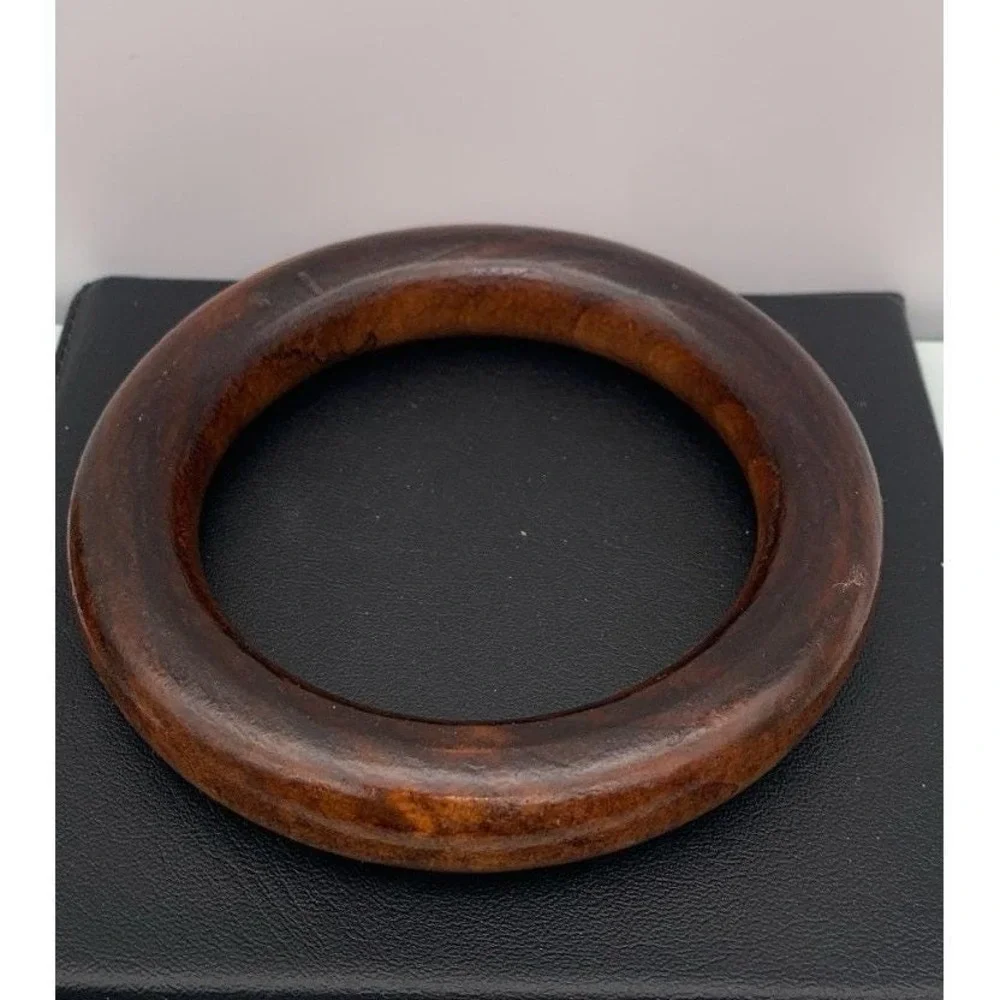 Vintage Chunky Wood / Wooden Bangle Bracelet For Larger Wrist